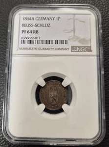 Reuss Older Line 1 Pfennig 1864 NGC PR64RB Proof PP TOP POP 1/0 nswleipzig - Picture 1 of 5