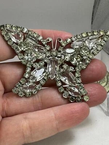 Butterfly Clear Rhinestones & Navette JULIANA Vintage Silver Brooch Pin M-4874 - Picture 1 of 3