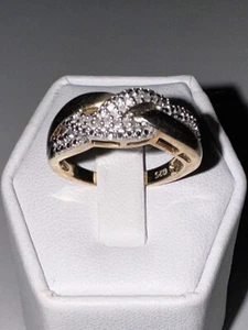 Sterling Silver 925 Gold Vermeil Diamond Wavy Cluster Ring Size 6.5 - Picture 1 of 10
