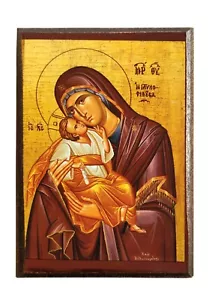 VIRGIN AND CHILD, SWEET KISSING - Greek Byzantine Orthodox Icon - Picture 1 of 3