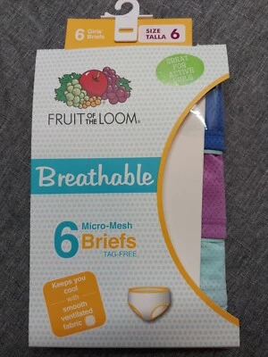 Girls Size 6 Fruit of the Loom Breathable Micro-Mesh Briefs Tag Free Pack of 6 - Image 1 of 4