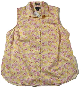 NEW LANDS END Paisley Button Up Sleeveless Top Women’s Size 16W Yellow Pink - Picture 1 of 9
