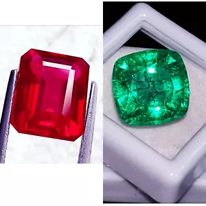 Loose Gemstone Natural Red Ruby & Green Emerald 8 to 10 Ct Certified LM117 - Picture 1 of 7
