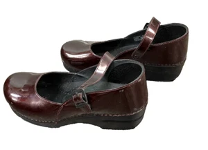 Dansko Shoes Womens 41 Mary Jane Clogs Chunky Heels Burgundy Red Patent Leather - Picture 1 of 14