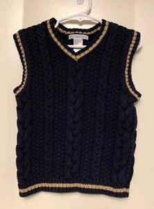 Janie and Jack Boys Size 5T 5 Yr Dark blue khaki accent Cotton Sweater Vest - Picture 1 of 3