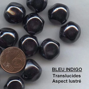 4060012 ***6 PERLES DE VERRE DE BOHÊME ANCIENNES BAROQUES 14MM BLEU INDIGO - Bild 1 von 2