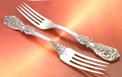 Juego 2 LG 8" ANTIGUO Marca "H" PESADO Francis I 1 Plata Esterlina TAMAÑO CENA HORQUILLA R&B Foto 1 de 4