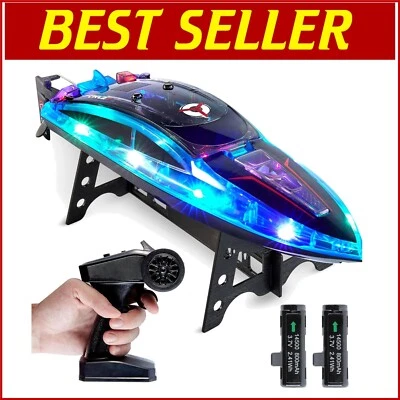 Durable High-Speed RC Boat with LED Lights - Perfect for Pool and Lake Racing - Image 1 of 4