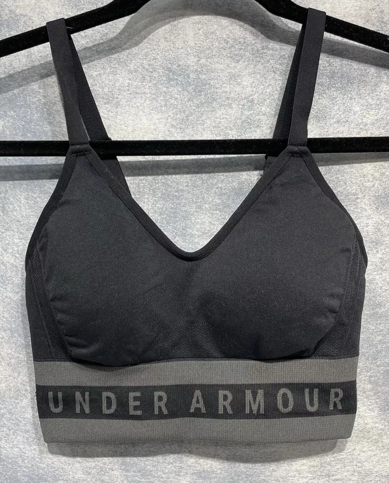 Under armour wire-free Compression Sports Bra Size S Black & Gray Removable Pads - Image 1 of 4