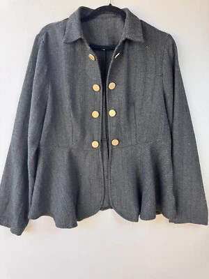 Chaqueta Blazer Mujer Manga Larga Rayas Frente Abierto Botón Abajo Volantes Trabajo talla L Foto 1 de 4