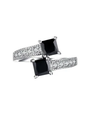 Women's Square Shaped Black Onyx Silver Ring - Engagement Ring For Her - Image 1 of 4