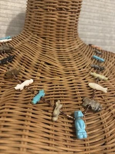 Native American  Fettish Carved Bird Bear Turquoise Lapis Sterling Necklace - Picture 1 of 6