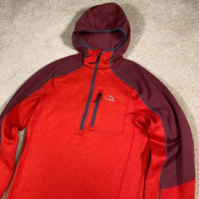 LL Bean Suéter Hombres Pequeño Ajustado Pullover Caminata Activo Media Cremallera Básico Rojo Con Capucha Foto 1 de 4