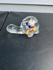 Vintage Clear Art Glass Turtle Tortoi Colorful Swirl Paperweight Figurine Bin00c