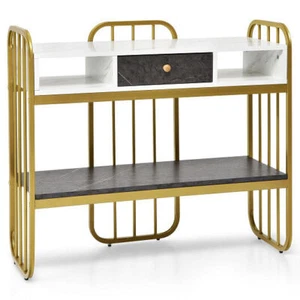 Console Table with Drawer Storage Shelf Wide Tabletop-White - Color: White - Picture 1 of 5