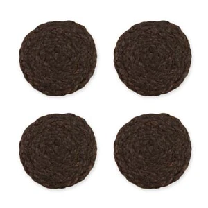 Black Coasters Jute Handmade Woven Round Drinks Mat Dining Home Set Of 4 :11.5cm - Picture 1 of 9