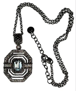 ANDREA CANDELA 18k GOLD & STERLING SILVER GREEN AMETHYST DIAMOND NECKLACE - 21 g - Picture 1 of 11