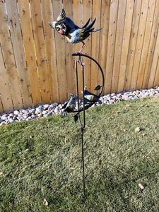 Rocking Kinetic Metal Triple Owl Yard Stake Balanced Wind Spinner Windmill - Picture 1 of 6