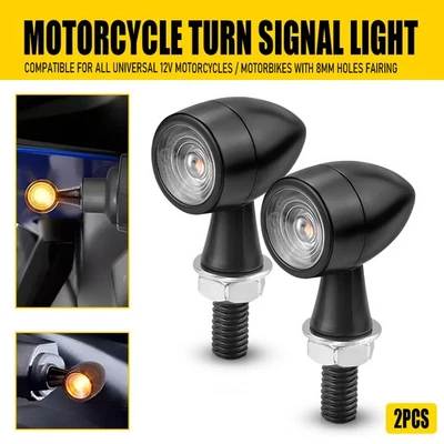 黑色 LED 摩托车子弹转 Mi 信号灯闪烁 适用于 Bobber Cafe Racer B — 第 1/4 张图片