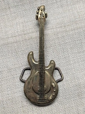 vintage 1970s belt buckle GUITAR baron SOLID BRASS gibson fender WESTERN cowboy - Image 1 of 4