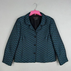 Nina McLemore Jacket Womens 18 Blue Textured Blazer Silk Lined Professional USA - Picture 1 of 12
