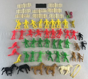 Tim Mee Cowboys Indians Lot of 56 Western Plastic Figures Fence Toys Vintage - Picture 1 of 16