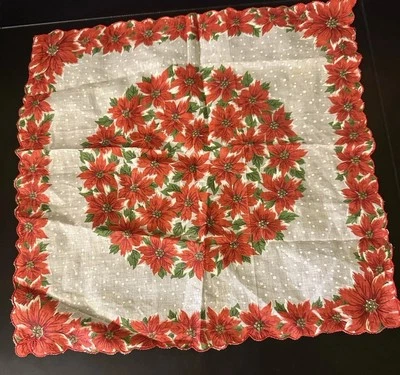 "Bufanda de mesa pañuelo borde ramo de pascua Navidad vintage años 50 13""" Foto 1 de 4