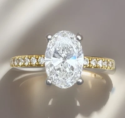 Oval Diamond Ring 1.22ct Certified D VVS Lab Grown 18ct/Plat 3.37gram Size K 1/2 - Image 1 of 4