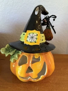 BLUE SKY CLAYWORKS Halloween CALABAZA BRUJA ARAÑA ENCANTO Tealight Candle House - Imagen 1 de 7