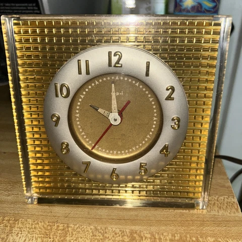 A. P. I. Allied Precision Industries Art Deco Lucite Electric Alarm Clock 5” Cover