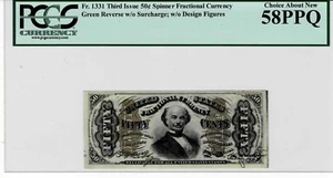 .50 Cent Fractional Currency-fr.1331-Green Reverse w/o Surcharge--PCGS 58 PPQ - Picture 1 of 4