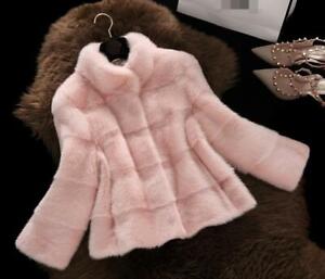 Women's Fuax Mink Fur Coat Short Jacket Warm Winter Solid Casual Parka Outwear