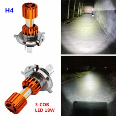 H4 18W Motorcycle Headlight Bulb 2000LM Super Bright 3 COB LED Hi/Lo Lamp Lights - Image 1 of 4