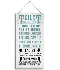 Bathroom Rules Wood Decor Sign, Toilet Rules, Hanging Printed Wooden Plaque D... - Picture 1 of 4