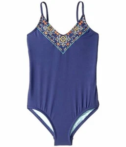 $100 Hobie Swimwear Girl's Blue Embroidered V-Neck One-Piece Swimsuit Size 12 - Picture 1 of 1
