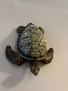 Vintage Schmuck Emaille Schildkröte aufklappbare Schmuckschatulle rote Augen SELTEN KOSTENLOSER VERSAND - Bild 1 von 5