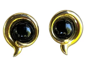 Norma Jean Vintage Black Lucite And Gold Tone Clip On Earrings - Picture 1 of 4