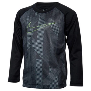 NIKE Boy's Dri-FIT Knurling and Swoosh LS T-Shirt Tee ** BLACK/VOLT - 4 ** NWT - Picture 1 of 3