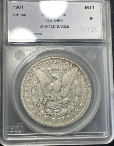 1901-P Morgan Silver Dollar VAM-3 DDR Top 100 Shifted Eagle Cleaned Cover