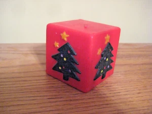 Christmas Tree Red Cube Candle Winter - Picture 1 of 3
