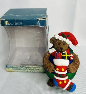 Mr. Bear Holding Stocking Traditions Glass Ball Christmas Ornament Used W/ Box - Picture 1 of 9