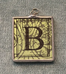 Initial Letter B Pendant Jewelry Handmade Charm NEW 1.5" Green w/ Mirrored Back - Picture 1 of 2