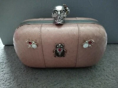 ALEXANDER McQUEEN PALE PINK WATER SNAKESKIN SKULL CLUTCH HANDBAG SCARAB BEETLE  - Image 1 of 4