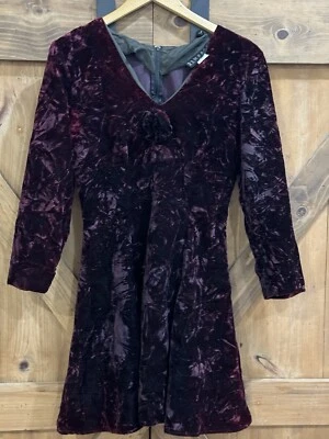 Rampage Vintage Crushed Velvet  Maroon Y2K Witchy Long Sleeve Mini Dress Sz 7 - Image 1 of 4