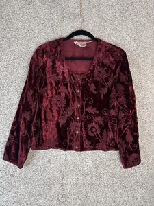 Vintage Raaga Blazer Jacke Damen rot Samt bestickt Gr. M Knöpfe Whimsigoth - Bild 1 von 8