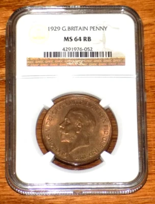 1929 GREAT BRITAIN PENNY NGC MS64 RB  1C MS 64 UNCIRCULATED UNC CERTIFIED COIN - Image 1 of 4