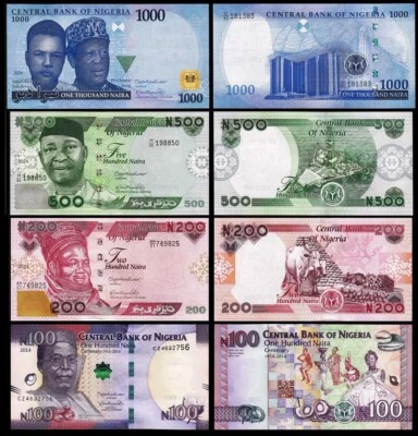 Nigeria 4 Pcs Set, 100 200 500 1000 Naira 2024, UNC, P-New Date & Design - Image 1 of 4