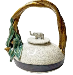 Teekanne Elefant Endstück Deckel Crackle Glasur orientalisch groß 11" Majolika (abgebrochen) - Bild 1 von 9