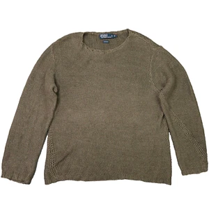 Polo Ralph Lauren Sweater Men Medium 100% Linen Knit Earthy Brown Green Pullover - Picture 1 of 16