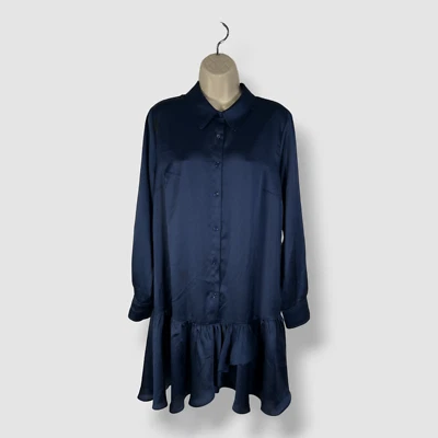 $395 Milly Para Mujer Azul Noé Volantes Abotonados Satén Mini Vestido Talla 12 Foto 1 de 3